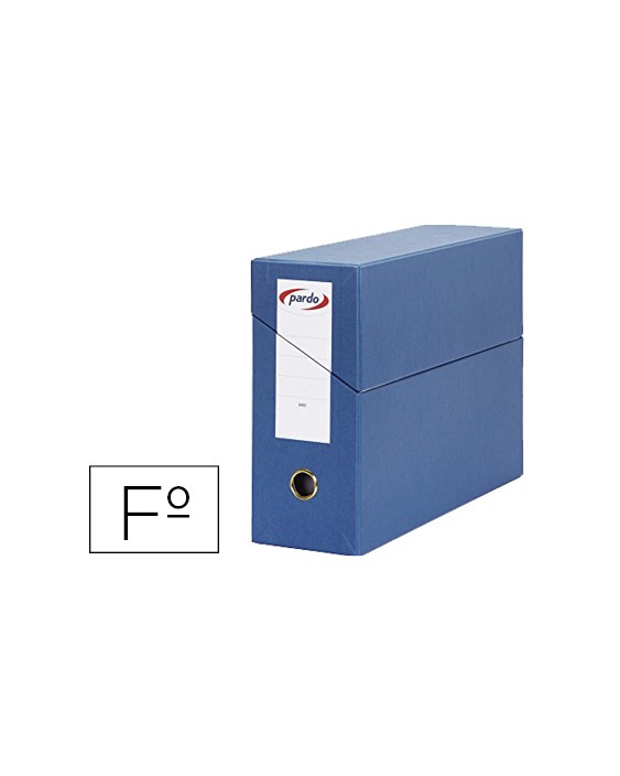 Caja transferencia pardo folio forrado extra doble lomo 80 mm estuche interior con tarjetero azul