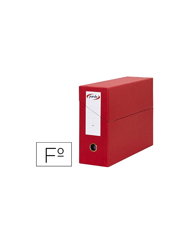 Caja transferencia pardo folio forrado extra doble lomo 80 mm estuche interior con tarjetero roja