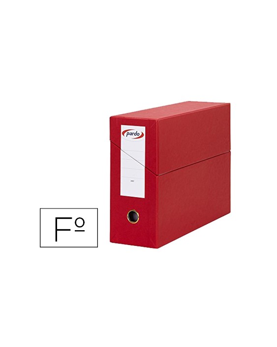 Caja transferencia pardo folio forrado extra doble lomo 80 mm estuche interior con tarjetero roja