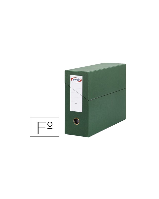 Caja transferencia pardo folio forrado extra doble lomo 80 mm estuche interior con tarjetero verde