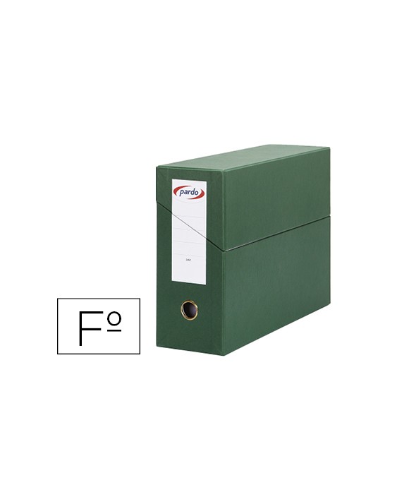 Caja transferencia pardo folio forrado extra doble lomo 80 mm estuche interior con tarjetero verde