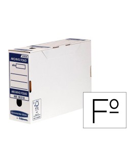Caja archivo definitivo fellowes folio carton reciclado 100% lomo 100 mm montaje automatico color azul