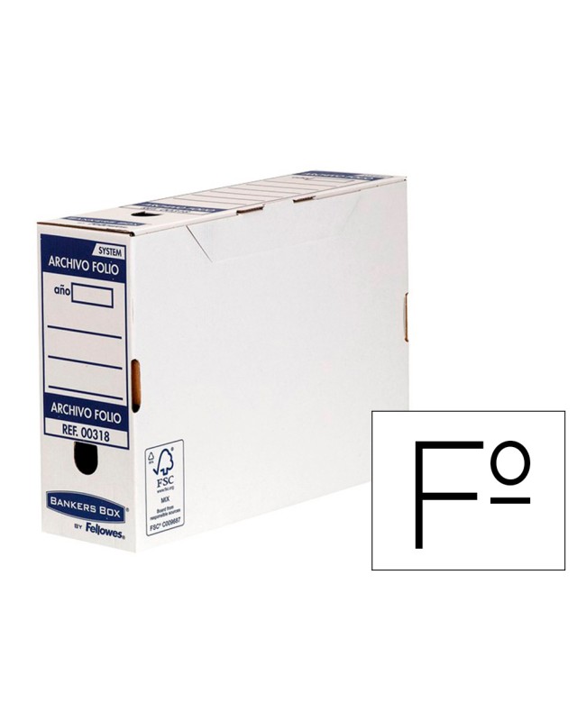Caja archivo definitivo fellowes folio carton reciclado 100% lomo 100 mm montaje automatico color azul