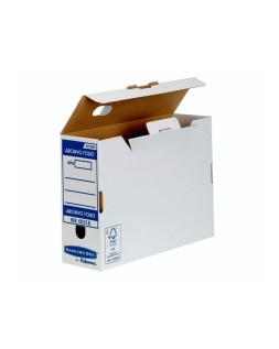 Caja archivo definitivo fellowes folio carton reciclado 100% lomo 100 mm montaje automatico color azul
