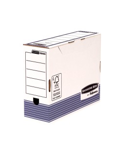 Caja archivo definitivo fellowes a4 carton reciclado 100% lomo 100 mm montaje automatico color azul