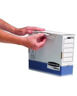 Caja archivo definitivo fellowes a4 carton reciclado 100% lomo 100 mm montaje automatico color azul