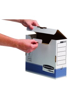 Caja archivo definitivo fellowes a4 carton reciclado 100% lomo 100 mm montaje automatico color azul