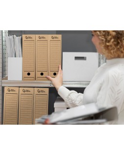Caja archivo definitivo liderpapel folio carton reciclado 325g/m2 lomo 100 mm kraft 365x100x251 mm
