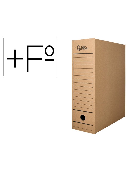 Caja archivo definitivo liderpapel folio prolongado carton reciclado 325g/m2 lomo 116 mm kraft 388x116x275 mm