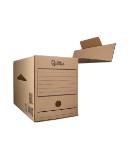 Caja archivo definitivo liderpapel folio doble ancho carton reciclado 400g/m2 lomo 200 mm kraft 367x200x251 mm