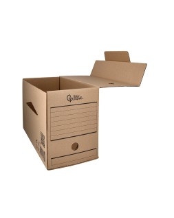 Caja archivo definitivo liderpapel folio doble ancho carton reciclado 400g/m2 lomo 200 mm kraft 367x200x251 mm