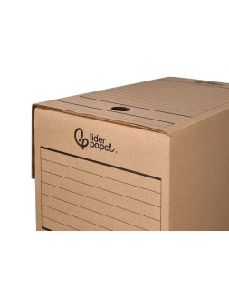 Caja archivo definitivo liderpapel folio doble ancho carton reciclado 400g/m2 lomo 200 mm kraft 367x200x251 mm