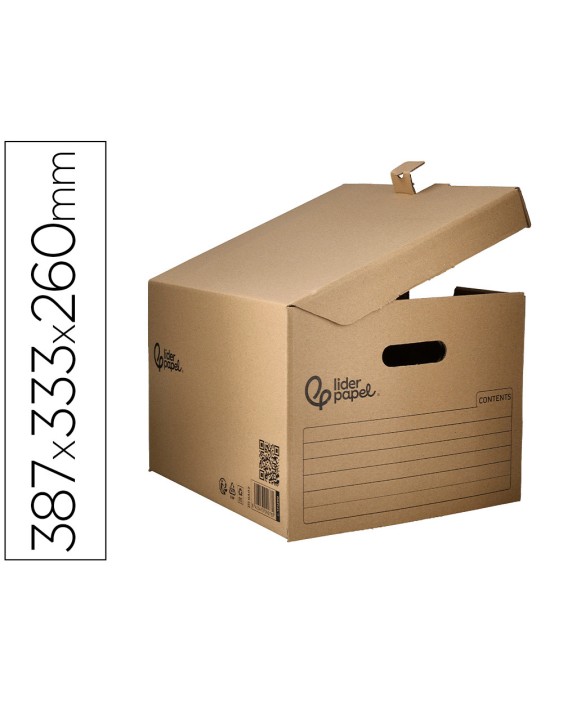 Cajon contenedor liderpapel carton manual para 3 cajas archivo definitivo folio / 3 archivadores a-z 387x333x260mm