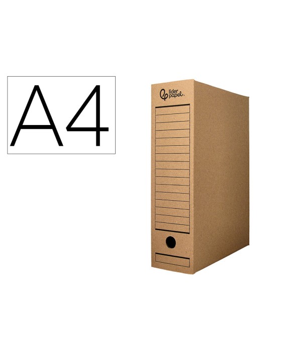 Caja archivo definitivo liderpapel din a4 carton reciclado 325g/m2 lomo 82 mm kraft 325x82x250 mm