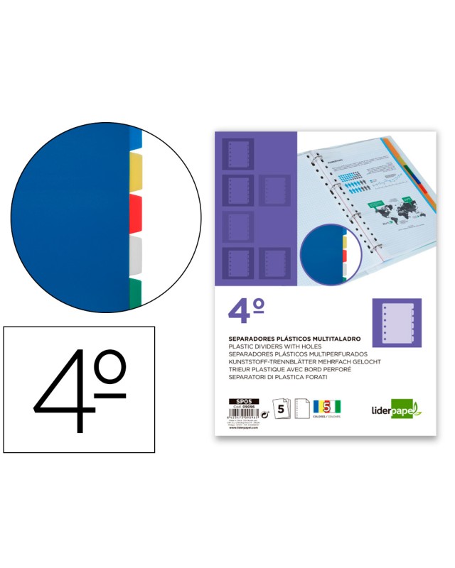 Separador liderpapel plastico juego de 5 separadores cuarto 11 taladros