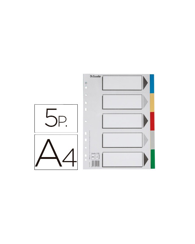 Separador esselte plastico juego de 5 separadores din a4 con 5 colores multitaladro