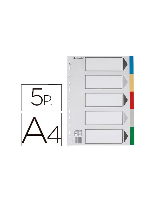 Separador esselte plastico juego de 5 separadores din a4 con 5 colores multitaladro