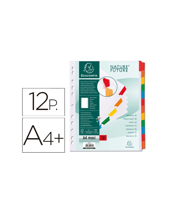 Separador exacompta cartulina juego de 12 separadores din a4+ multitaladro color blanco