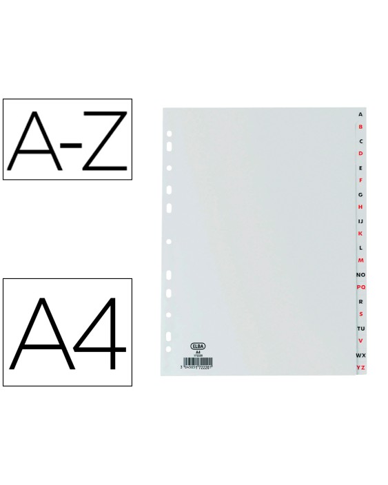 Separador alfabetico elba plastico 120 mc folio 16 taladros a-z gris