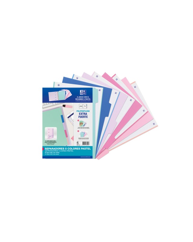 Separadores de plastico oxford polipropileno 500 mc colores pastel juego de 5 separadores