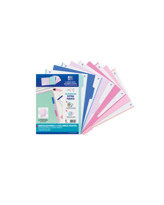 Separadores de plastico oxford polipropileno 500 mc colores pastel juego de 5 separadores