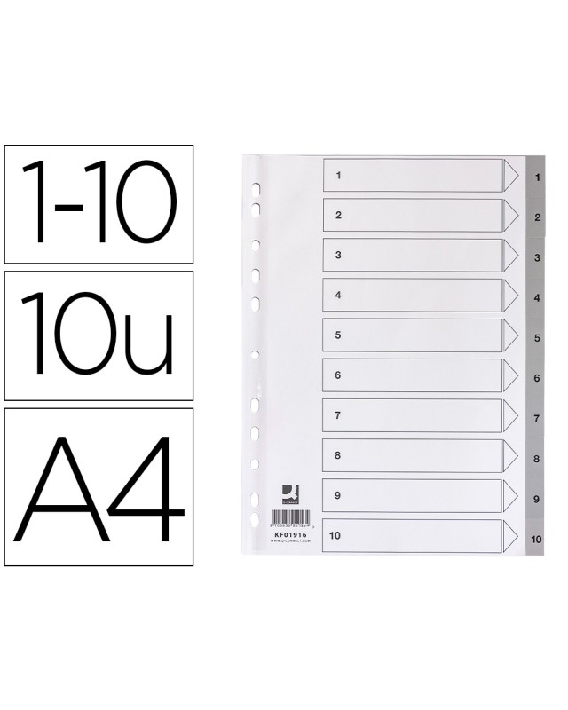 Separador numerico q-connect plastico 1-10 juego de 10 separadores din a4 multitaladro