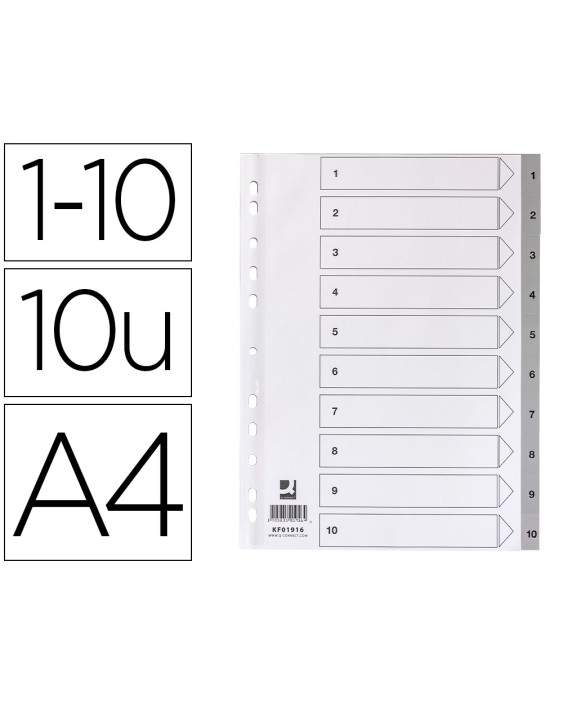 Separador numerico q-connect plastico 1-10 juego de 10 separadores din a4 multitaladro