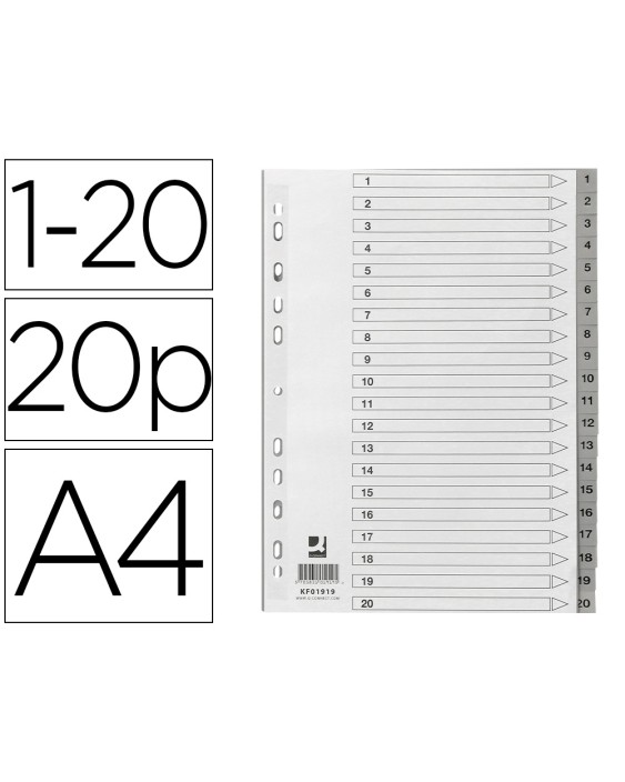 Separador numerico q-connect plastico 1-20 juego de 20 separadores din a4 multitaladro