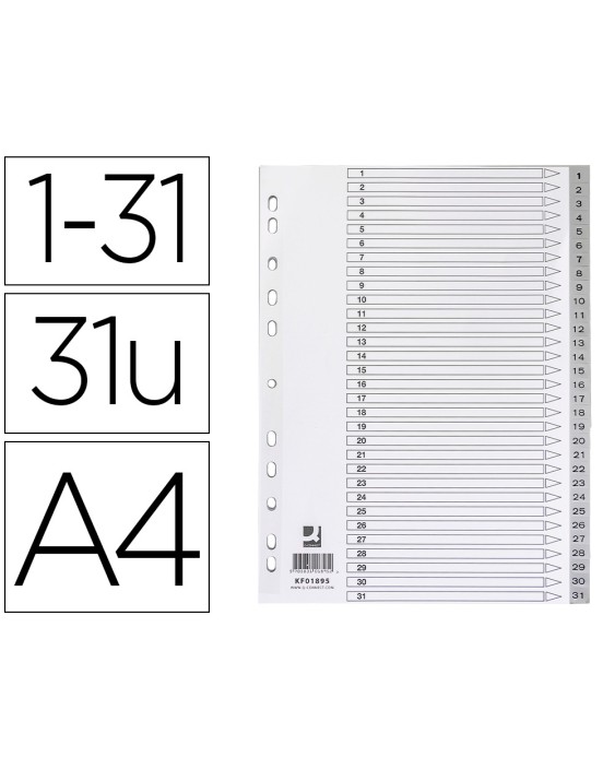 Separador numerico q-connect plastico 1-31 juego de 31 separadores din a4 multitaladro