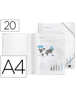 Carpeta liderpapel escaparate con espiral 20 fundas polipropileno din a4 transparente