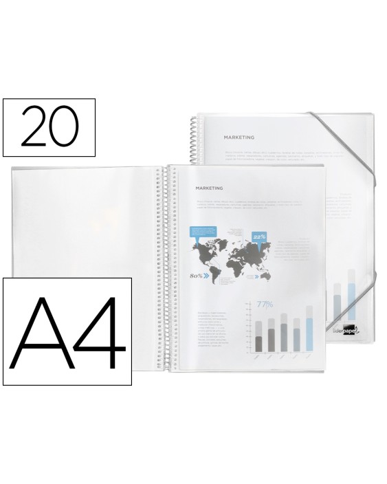Carpeta liderpapel escaparate con espiral 20 fundas polipropileno din a4 transparente