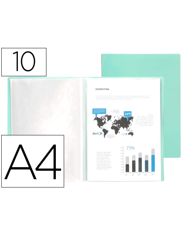 Carpeta liderpapel escaparate 10 fundas polipropileno din a4 verde manzana opaco