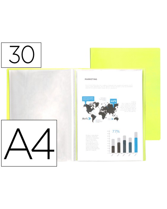 Carpeta liderpapel escaparate 30 fundas polipropileno din a4 amarillo fluor opaco