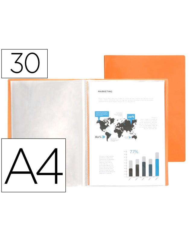 Carpeta liderpapel escaparate 30 fundas polipropileno din a4 naranja fluor opaco