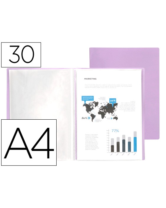 Carpeta liderpapel escaparate 30 fundas polipropileno din a4 lavanda opaco
