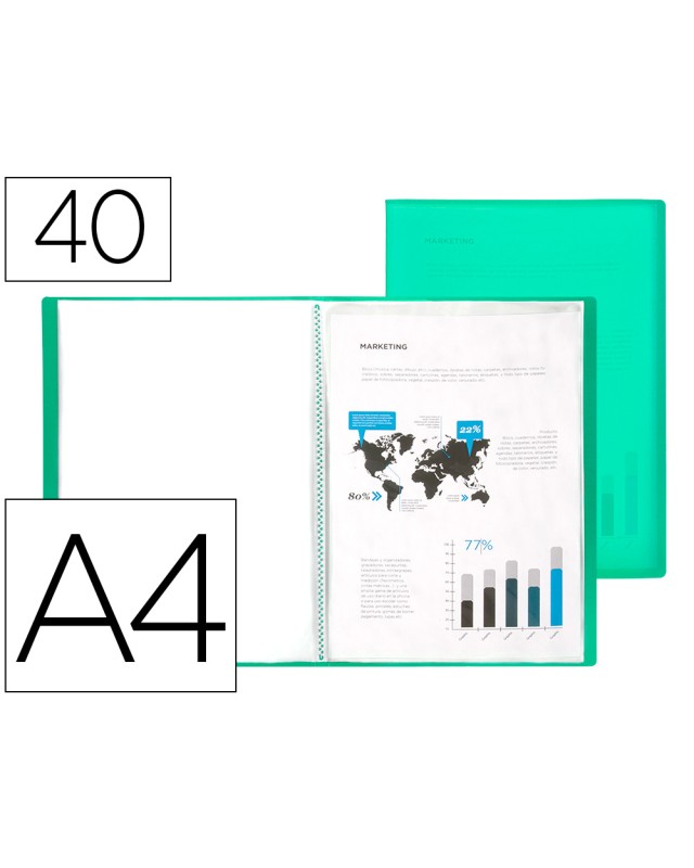 Carpeta liderpapel escaparate 40 fundas polipropileno din a4 verde translucido