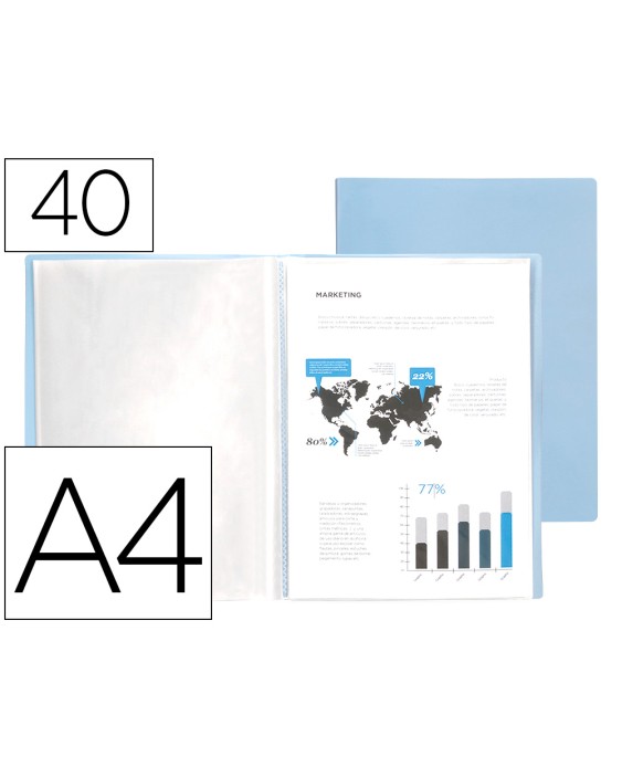 Carpeta liderpapel escaparate 40 fundas polipropileno din a4 celeste opaco