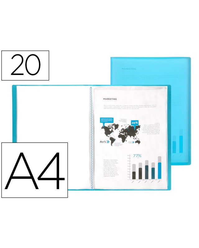 Carpeta liderpapel escaparate 47042 20 fundas polipropileno din a4 azul translucido