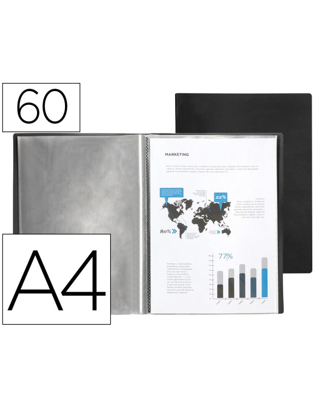 Carpeta liderpapel escaparate 60 fundas polipropileno din a4 negro opaco