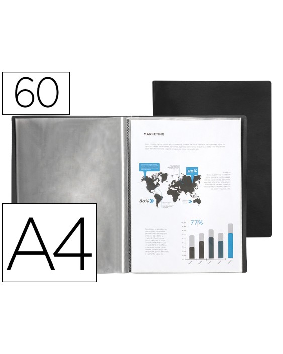 Carpeta liderpapel escaparate 60 fundas polipropileno din a4 negro opaco