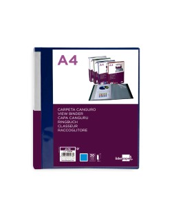 Carpeta liderpapel 30 fundas canguro pp din a4 azul translucido portada y lomo personalizable
