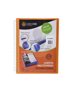 Carpeta carchivo archivex polipropileno canguro naranja escaparate con espiral 40 fundas cierre gomas din a4