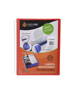 Carpeta carchivo archivex polipropileno canguro roja escaparate con espiral 40 fundas cierre gomas din a4