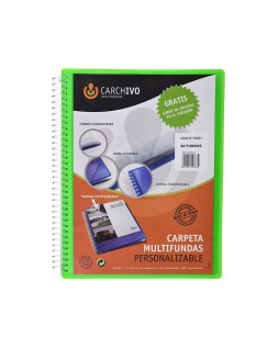 Carpeta carchivo archivex polipropileno canguro verde escaparate con espiral 40 fundas cierre gomas din a4