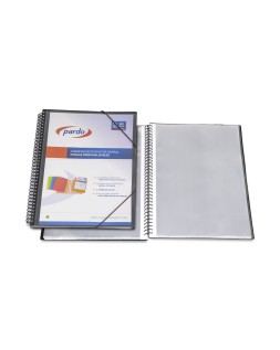 Carpeta pardo escaparate con espiral 20 fundas folio personalizable color negra