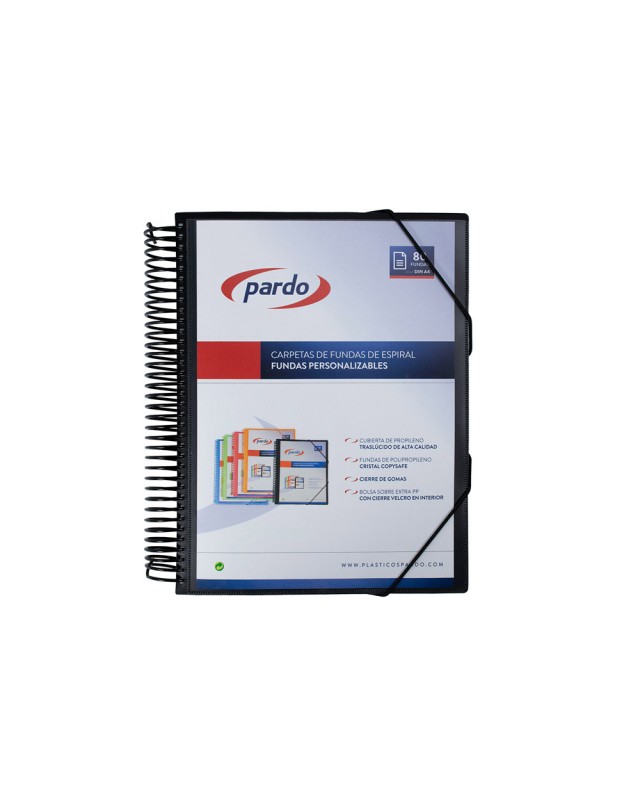 Carpeta pardo escaparate con espiral 80 fundas folio personalizable color negro