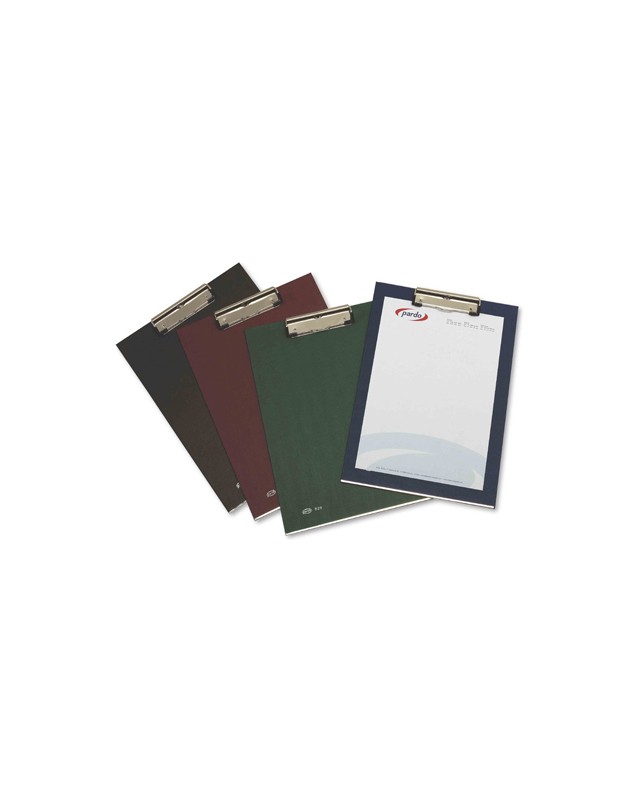 Portanotas pardo carton forrado pvc folio con pinza metalica azul