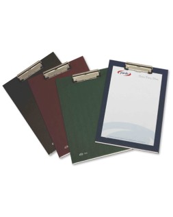 Portanotas pardo carton forrado pvc folio con pinza metalica negro