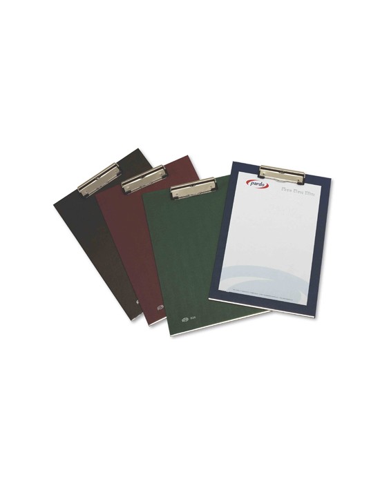 Portanotas pardo carton forrado pvc folio con pinza metalica negro