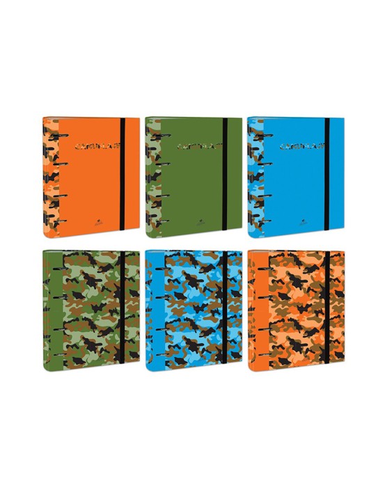 Carpeta de 4 anillas de 40 mm mixtas carton forrado folio colores surtidos camuflaje 6 diseños